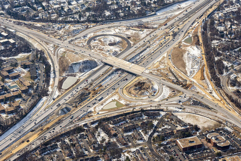 Aerial view of Interstate 66 transportation infrastructure in Northern Virginia