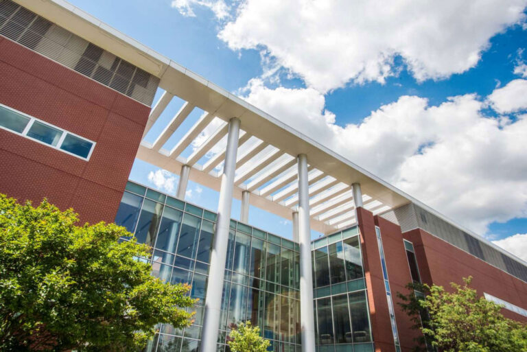 Exterior view of Katherine G. Johnson Hall on the George Mason University Science and Technology Campus